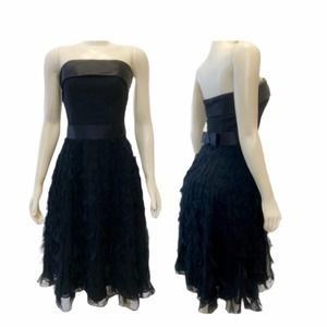 WHBM | 100% Silk Strapless Raw Ruffle Tulle Dress •